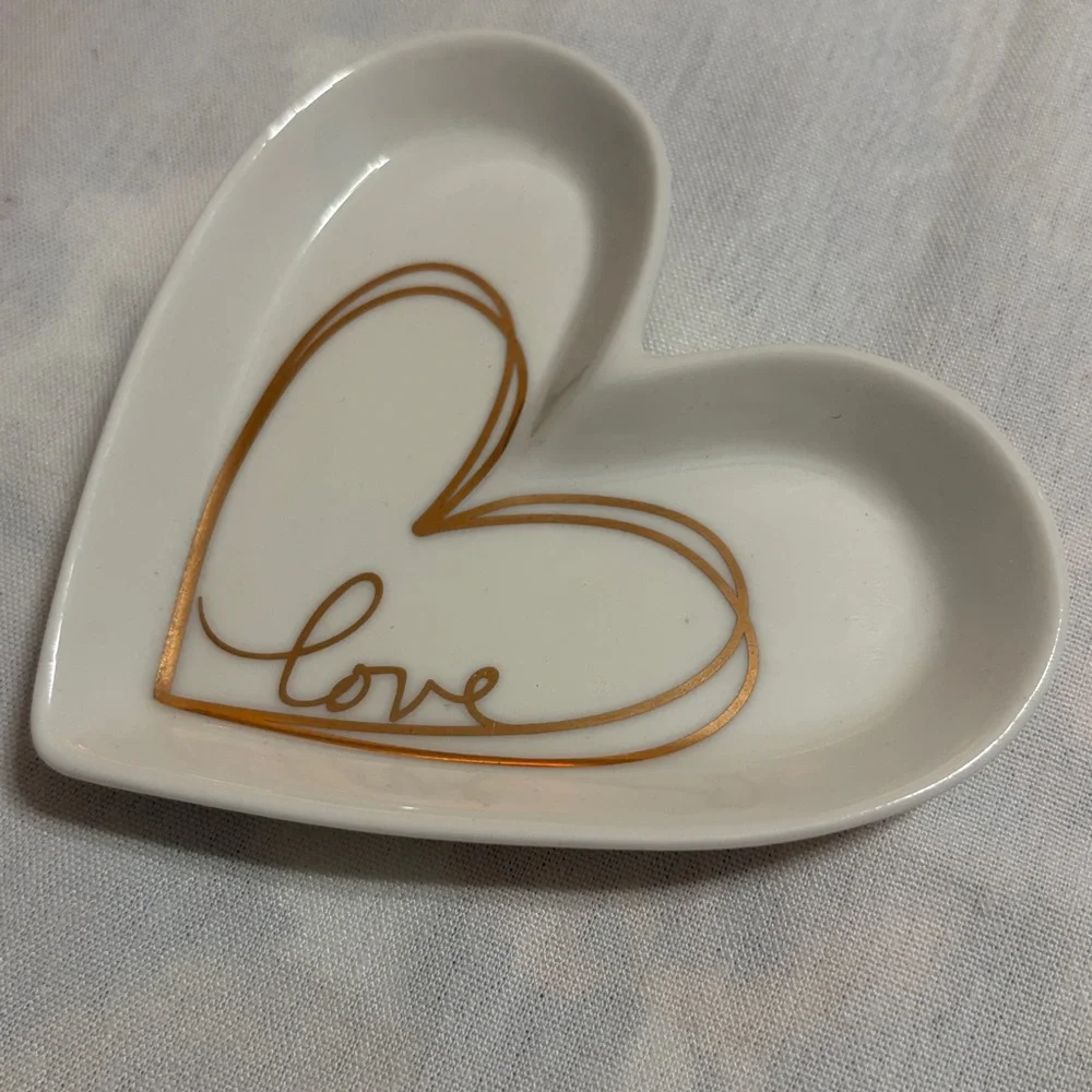 Heart-Shaped White trinket tray with Gold Accent